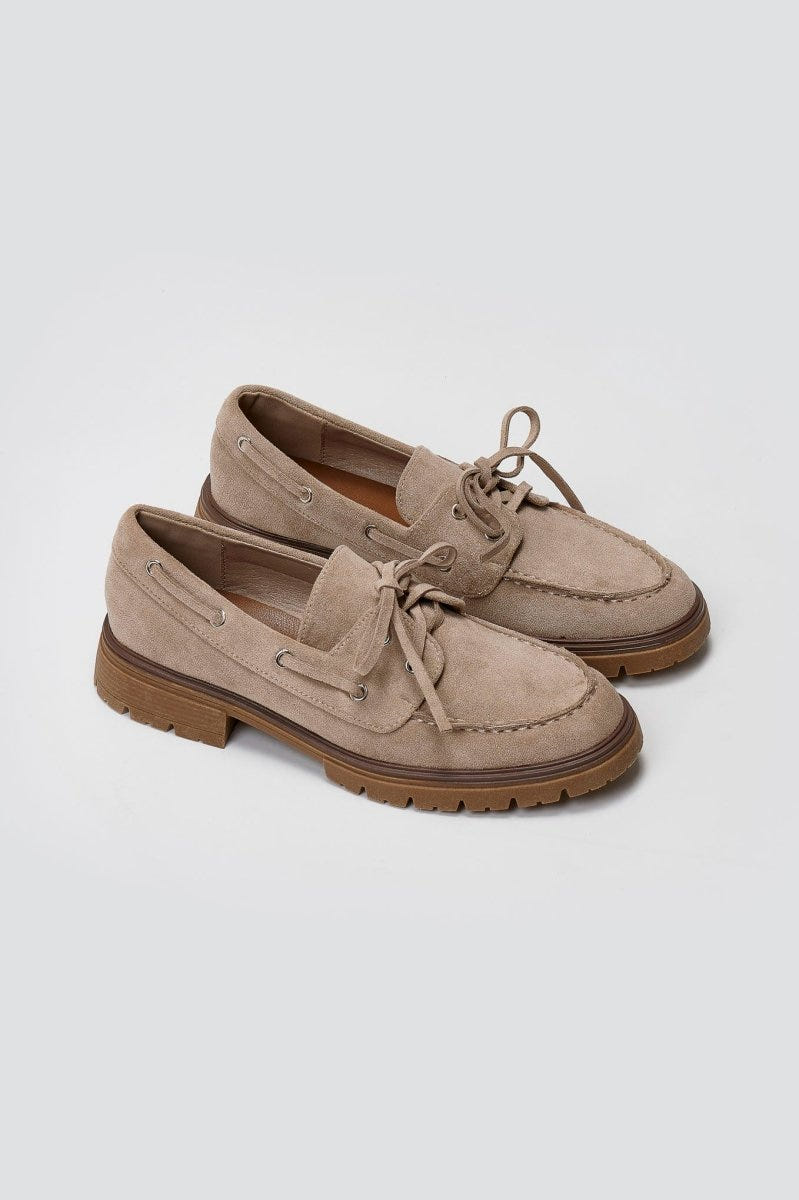 Suede Loafers with Lug Sole - Taupe Suede - thefashionproject.gr - Ideal shoes