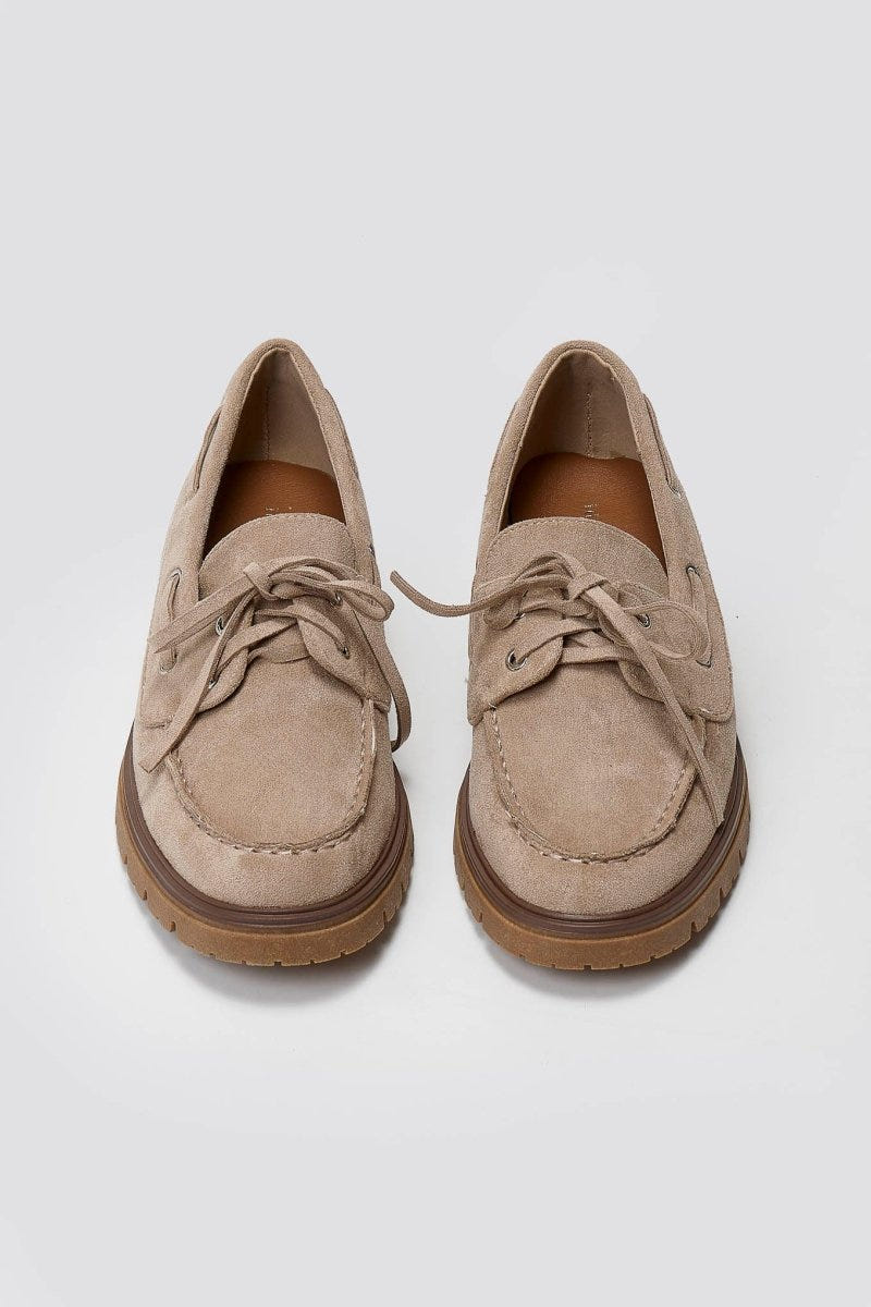 Suede Loafers with Lug Sole - Taupe Suede - thefashionproject.gr - Ideal shoes