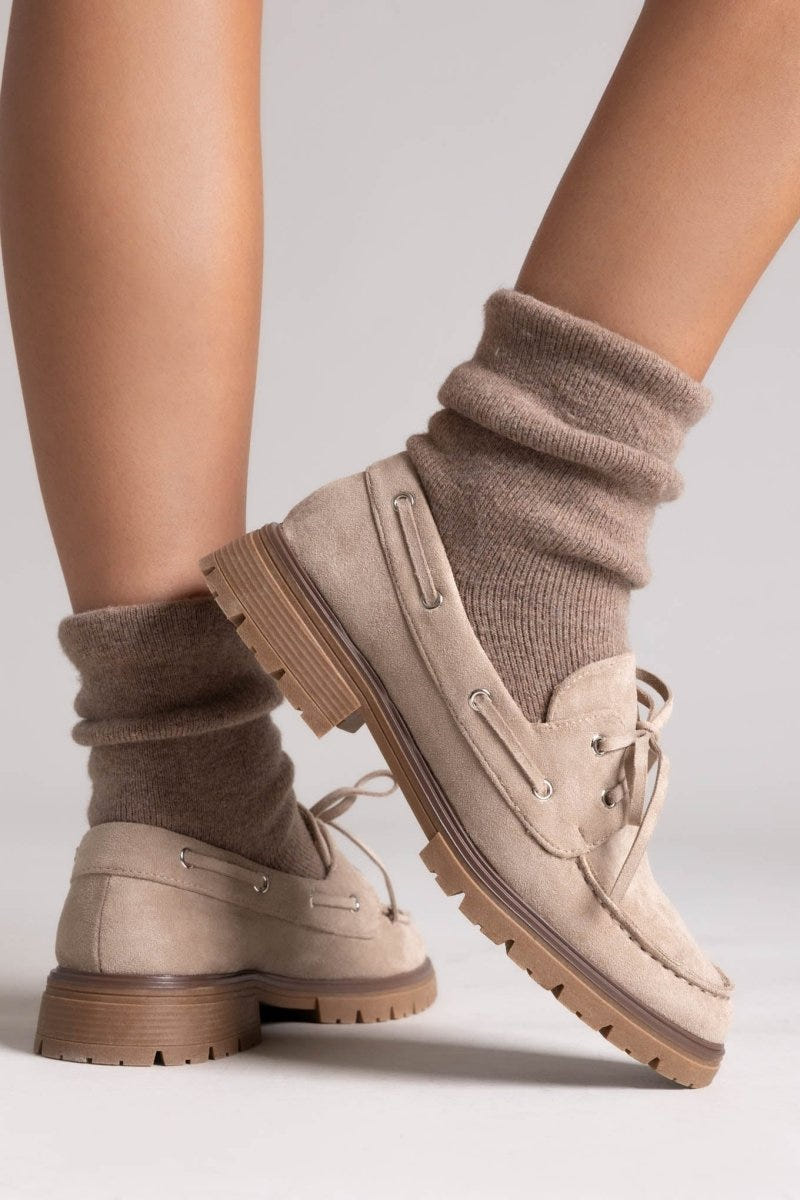 Suede Loafers with Lug Sole - Taupe Suede - thefashionproject.gr - Ideal shoes