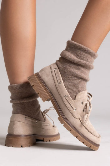 Suede Loafers with Lug Sole - Taupe Suede - thefashionproject.gr - Ideal shoes