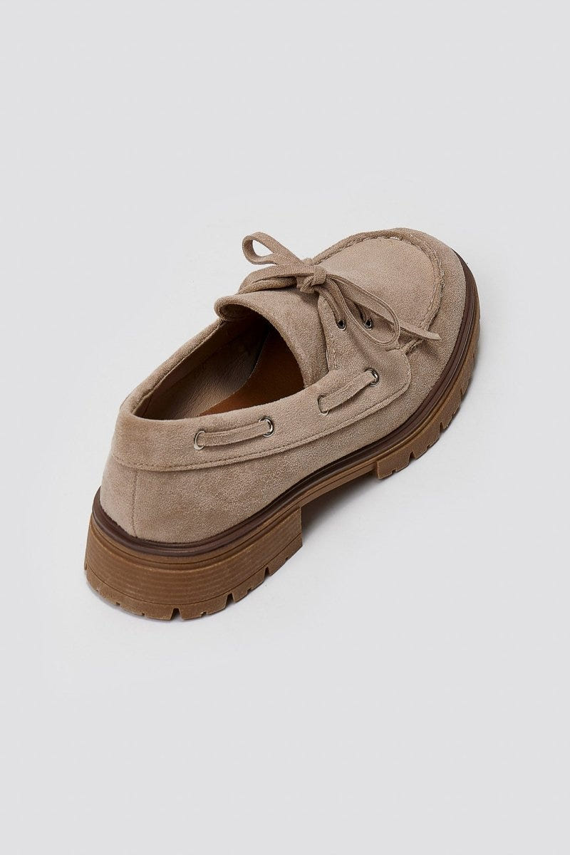 Suede Loafers with Lug Sole - Taupe Suede - thefashionproject.gr - Ideal shoes