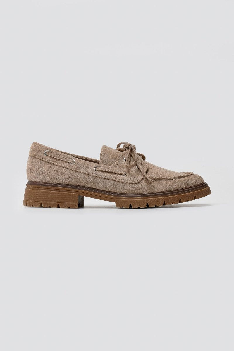 Suede Loafers with Lug Sole - Taupe Suede - thefashionproject.gr - Ideal shoes