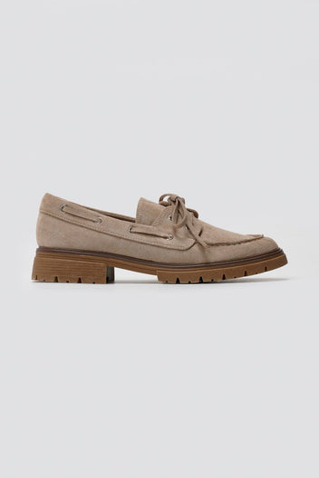 Suede Loafers with Lug Sole - Taupe Suede - thefashionproject.gr - Ideal shoes