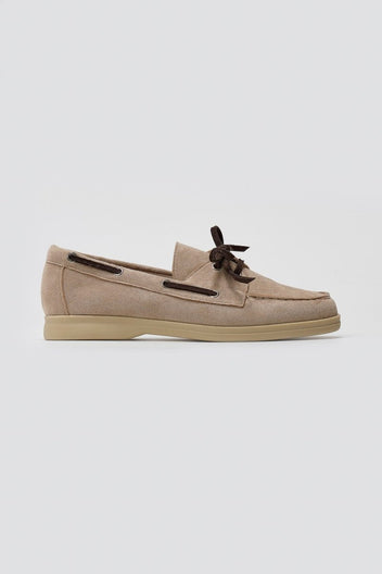 Suede Loafers with Two - Tone Laces - Beige Suede - thefashionproject.gr - MARQUIIZ