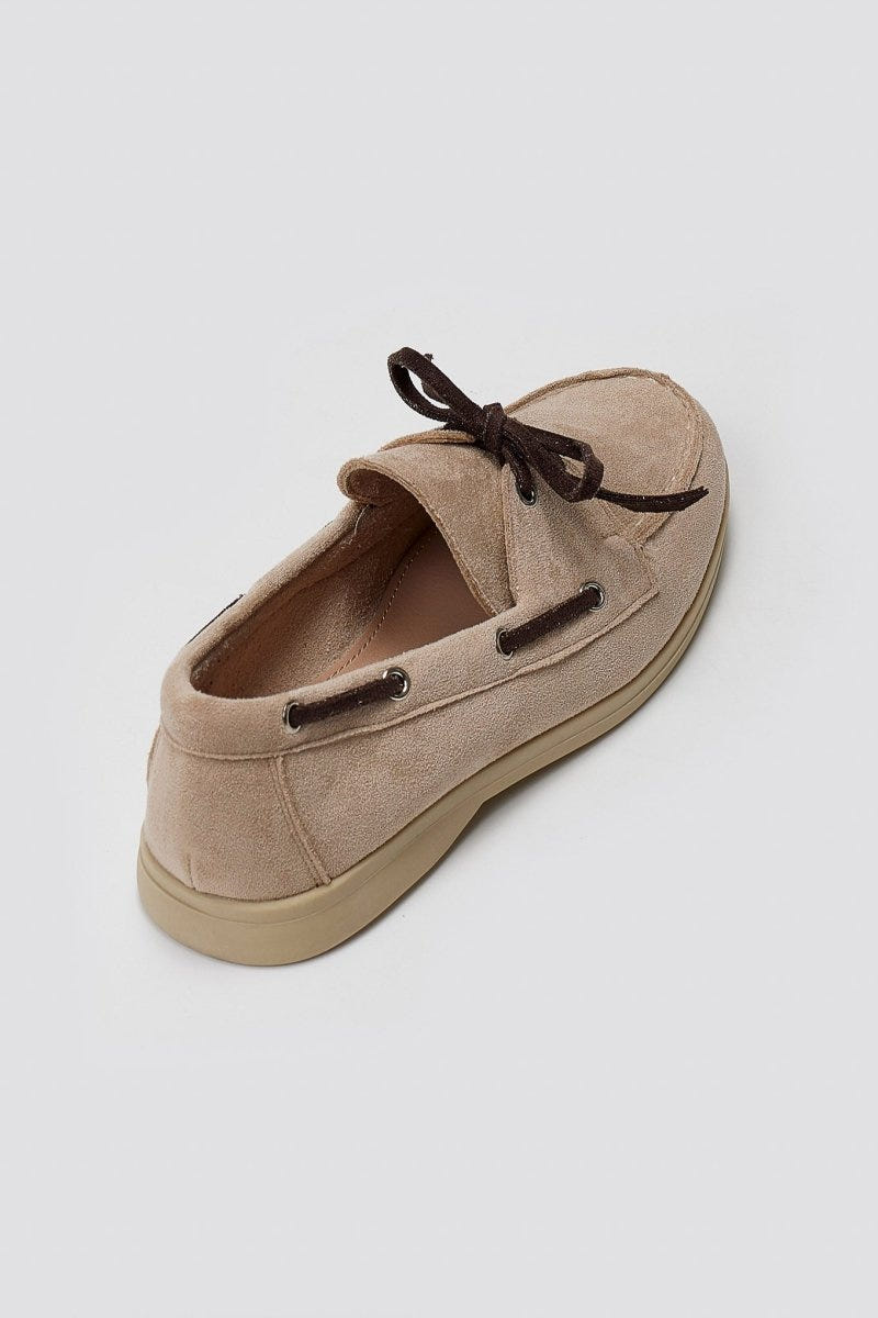 Suede Loafers with Two - Tone Laces - Beige Suede - thefashionproject.gr - MARQUIIZ