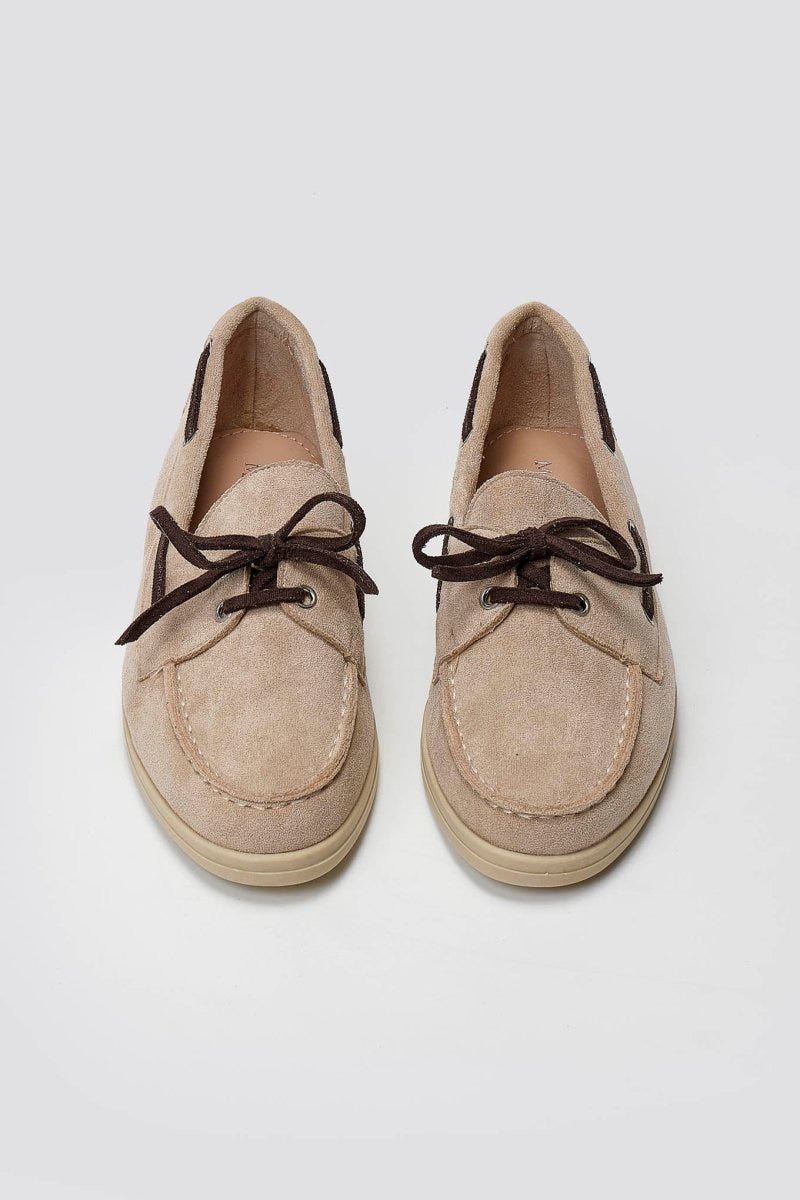 Suede Loafers with Two - Tone Laces - Beige Suede - thefashionproject.gr - MARQUIIZ