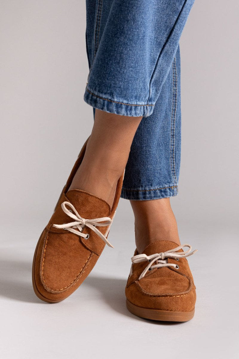 Suede Loafers with Two - Tone Laces - Camel Suede - thefashionproject.gr - MARQUIIZ