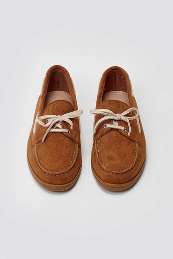 Suede Loafers with Two - Tone Laces - Camel Suede - thefashionproject.gr - MARQUIIZ