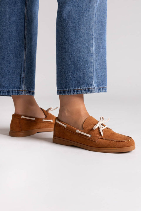 Suede Loafers with Two-Tone Laces - Camel Suede