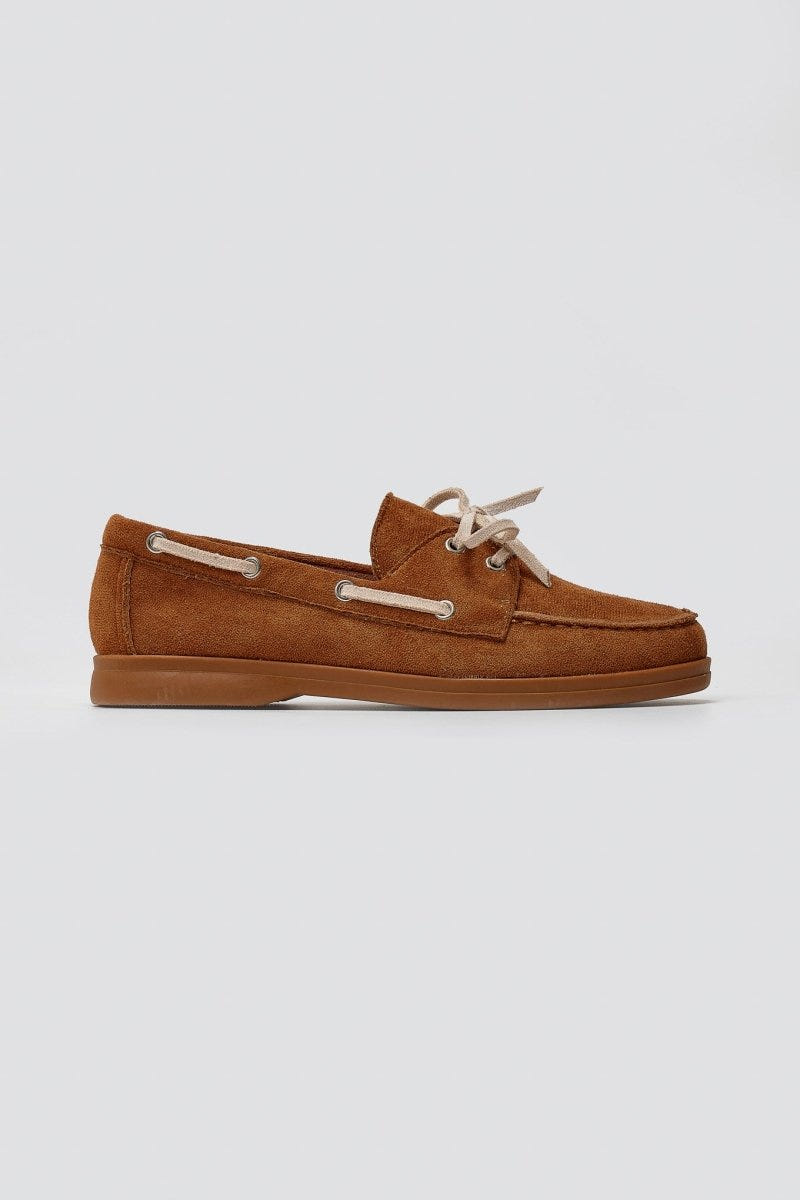 Suede Loafers with Two - Tone Laces - Camel Suede - thefashionproject.gr - MARQUIIZ