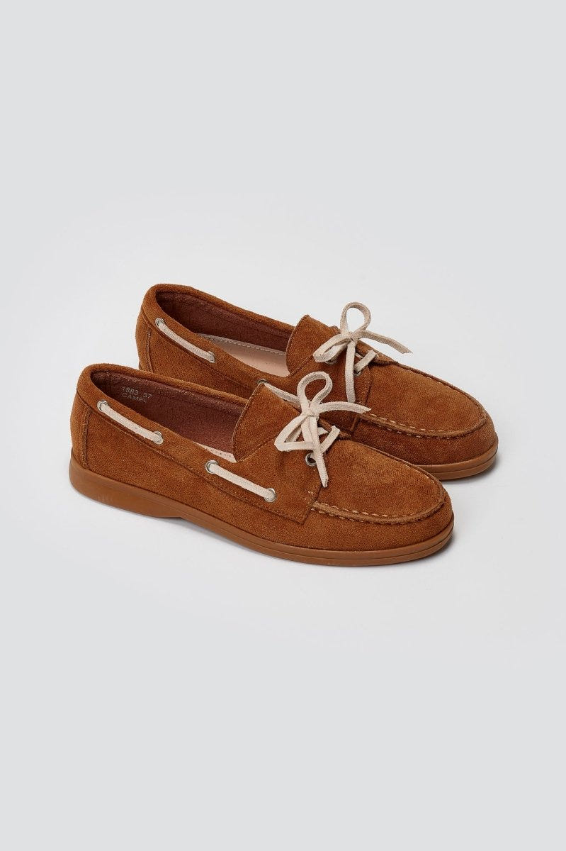 Suede Loafers with Two - Tone Laces - Camel Suede - thefashionproject.gr - MARQUIIZ