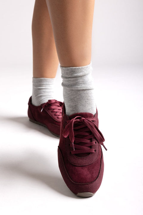 Suede Low-Top Sneakers - Burgundy Suede