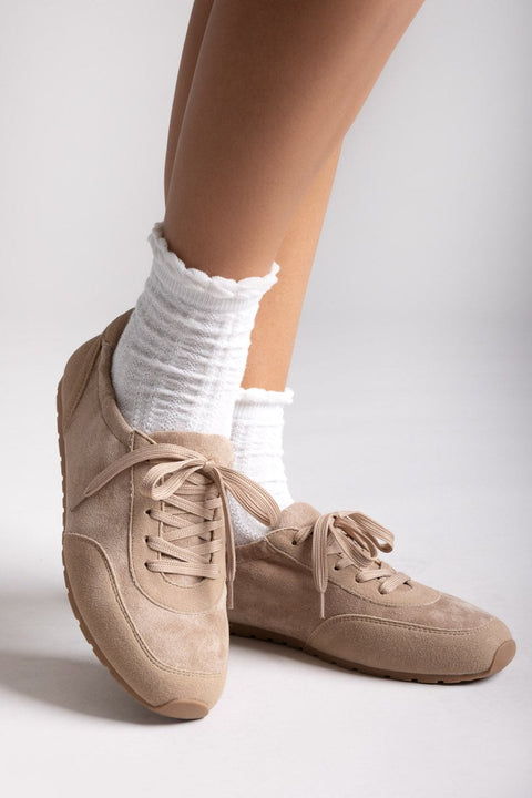 Suede Low-Top Sneakers - Taupe Suede