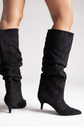 Suede Pointed Boots with Kitten Heel - Black Suede - thefashionproject.gr - MARQUIIZ