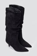 Suede Pointed Boots with Kitten Heel - Black Suede - thefashionproject.gr - MARQUIIZ