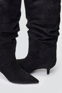 Suede Pointed Boots with Kitten Heel - Black Suede - thefashionproject.gr - MARQUIIZ