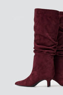 Suede Pointed Boots with Kitten Heel - Burgundy Suede - thefashionproject.gr - MARQUIIZ