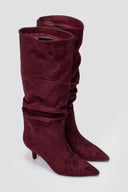 Suede Pointed Boots with Kitten Heel - Burgundy Suede - thefashionproject.gr - MARQUIIZ