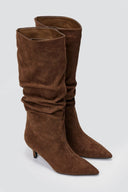 Suede Pointed Boots with Kitten Heel - Camel Suede - thefashionproject.gr - MARQUIIZ