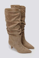 Suede Pointed Boots with Kitten Heel - Taupe Suede - thefashionproject.gr - MARQUIIZ