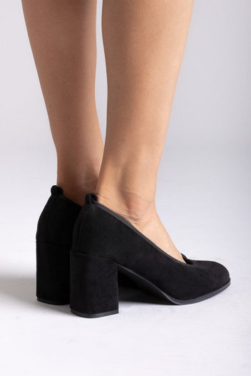 Suede Pumps Block Heel - Black Suede - thefashionproject.gr - Stephan