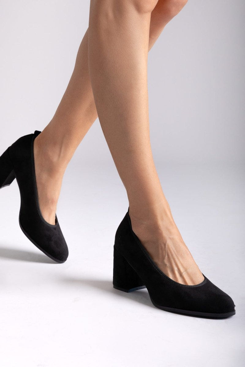 Suede Pumps Block Heel - Black Suede - thefashionproject.gr - Stephan