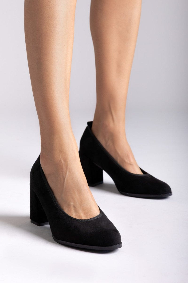 Suede Pumps Block Heel - Black Suede - thefashionproject.gr - Stephan
