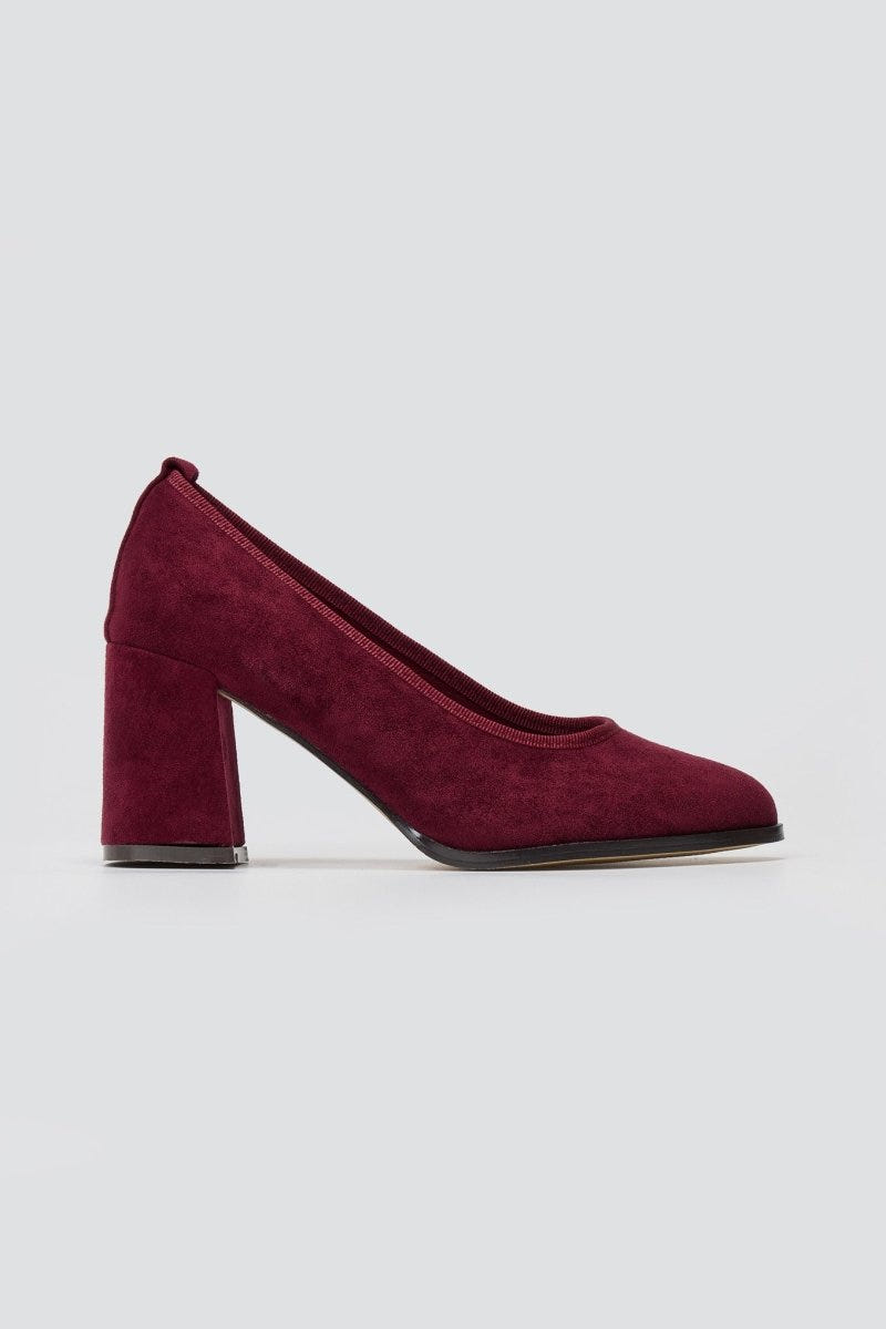 Suede Pumps Block Heel - Burgundy Suede - thefashionproject.gr - Stephan