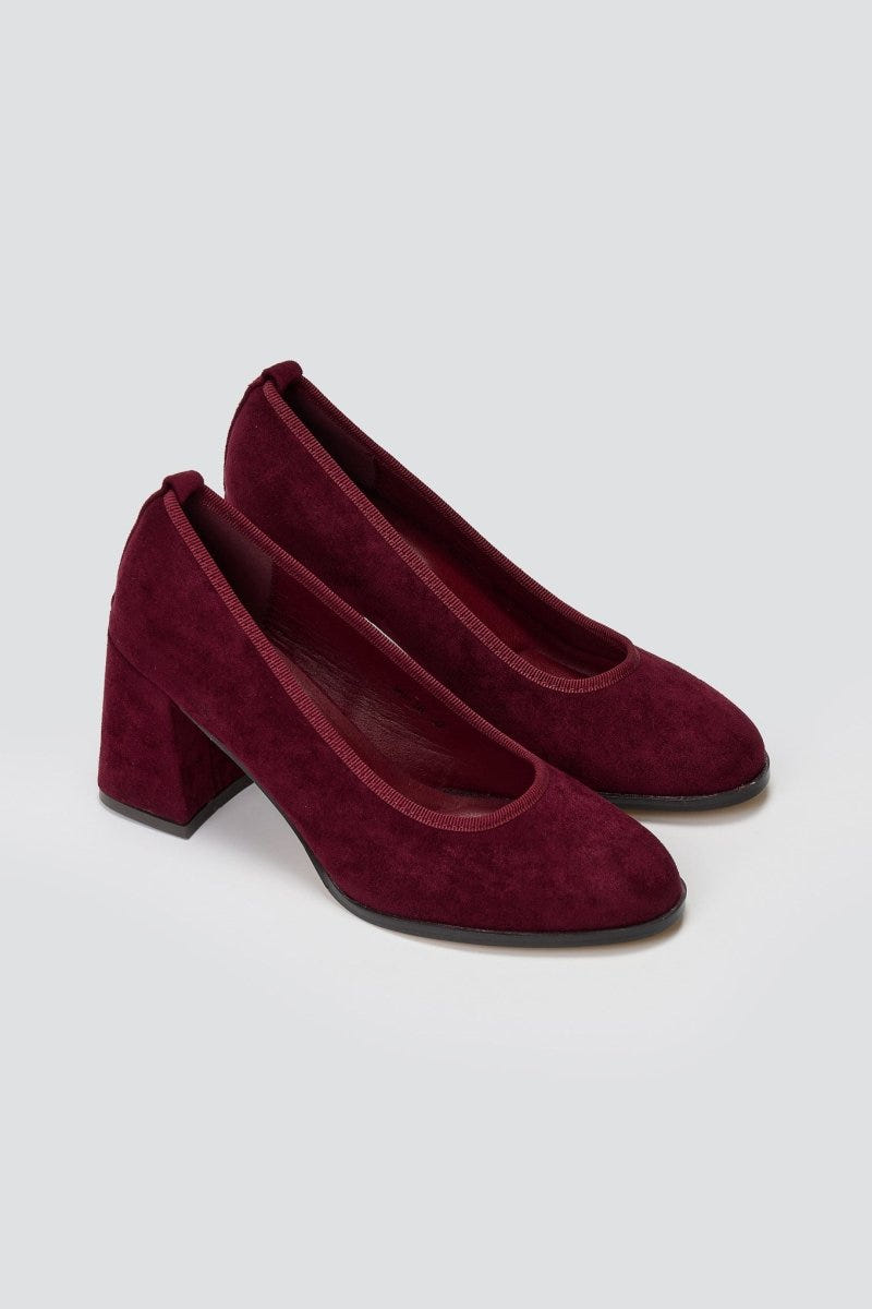 Suede Pumps Block Heel - Burgundy Suede - thefashionproject.gr - Stephan