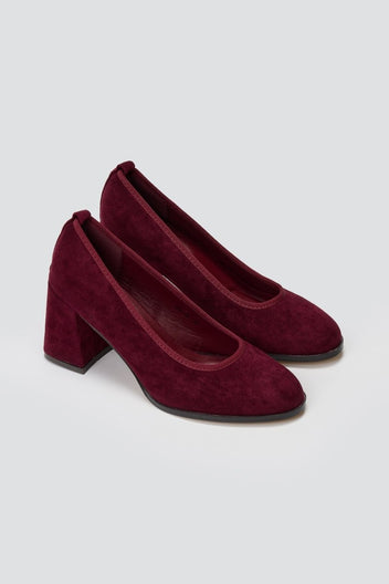 Suede Pumps Block Heel - Burgundy Suede - thefashionproject.gr - Stephan