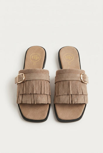 TFP - Suede Sandals Fringe Detail - Sand Suede