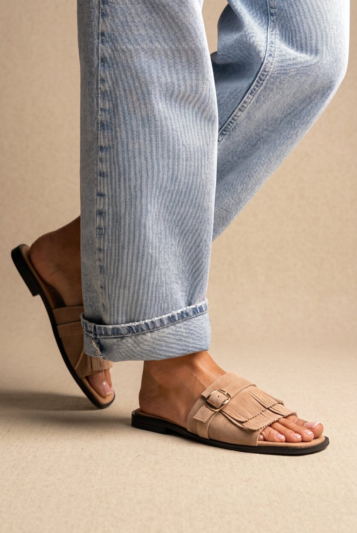 TFP - Suede Sandals Fringe Detail - Sand Suede
