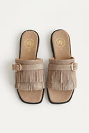 TFP - Suede Sandals Fringe Detail - Taupe Suede