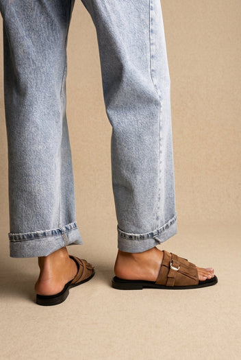 TFP - Suede Sandals Fringe Detail - Taupe Suede