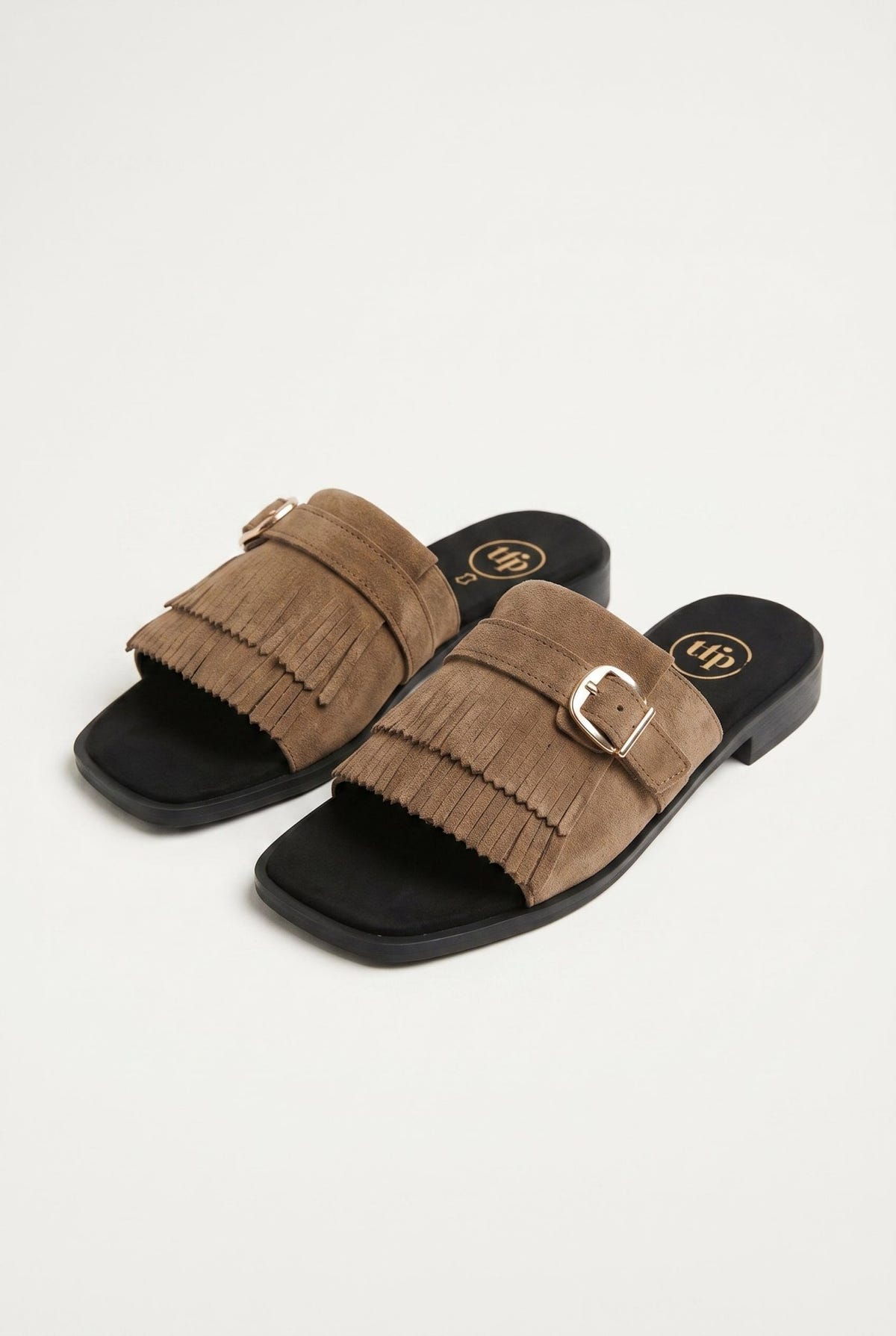 TFP - Suede Sandals Fringe Detail - Taupe Suede