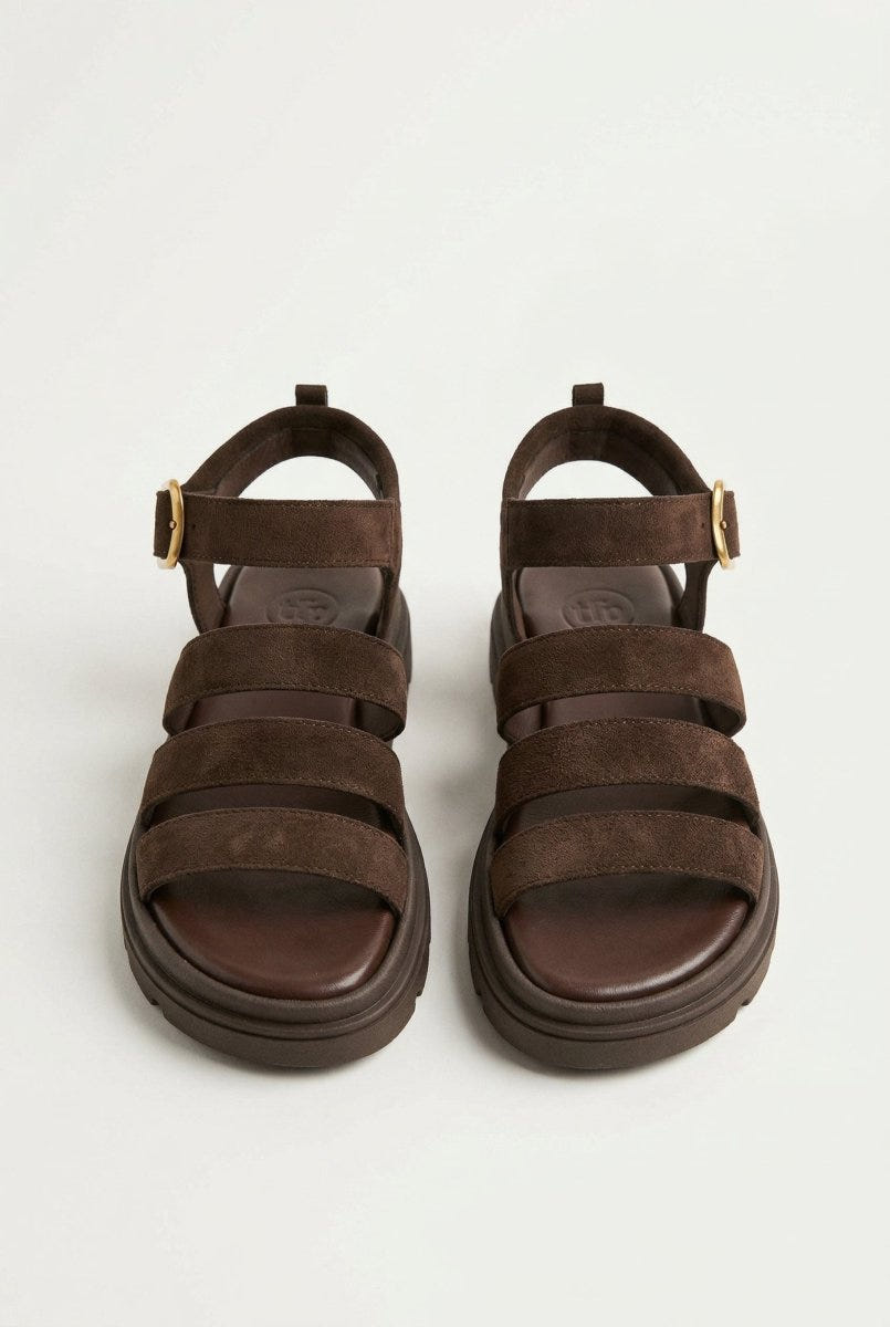 TFP - Suede Sandals with Bands - Dark Brown Suede