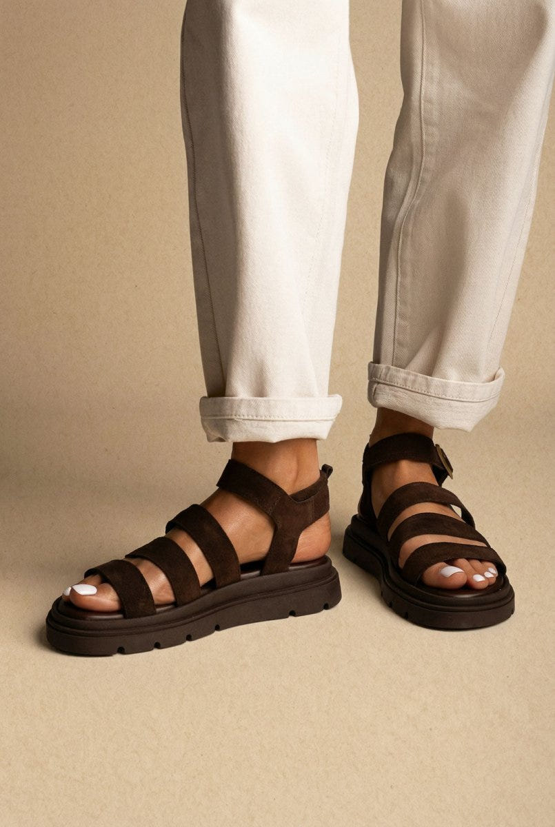 TFP - Suede Sandals with Bands - Dark Brown Suede
