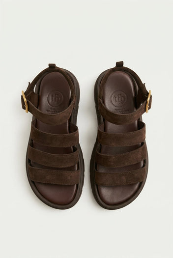 TFP - Suede Sandals with Bands - Dark Brown Suede