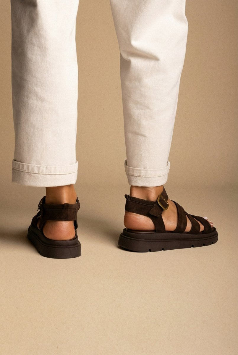 TFP - Suede Sandals with Bands - Dark Brown Suede