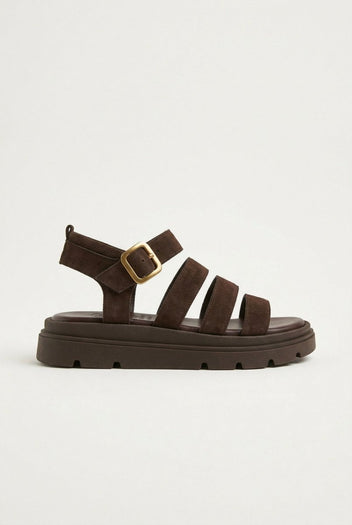 TFP - Suede Sandals with Bands - Dark Brown Suede