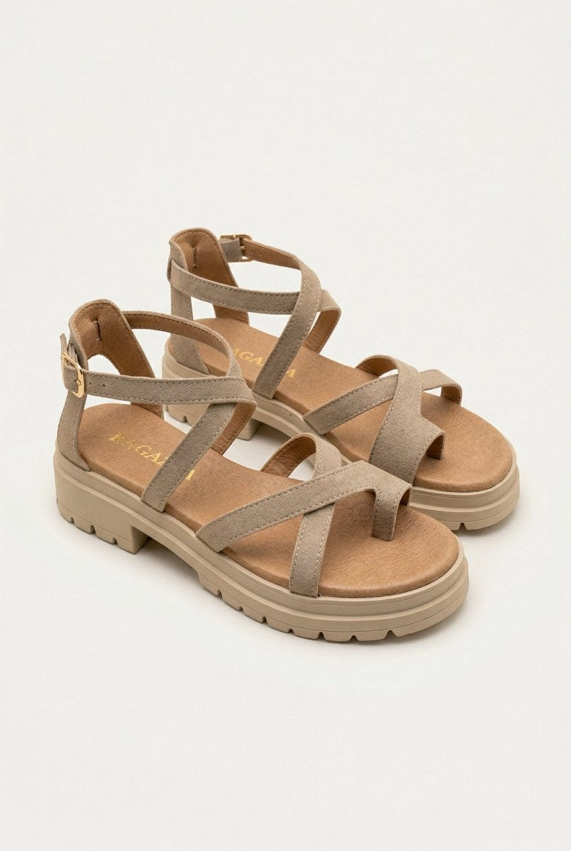 RAGAZZA - Suede Toe Ring Sandals - Beige Suede