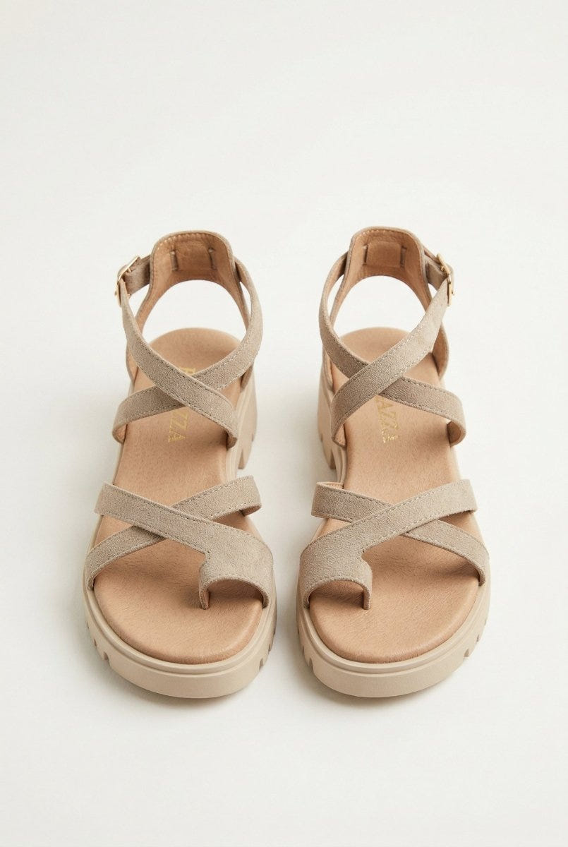 RAGAZZA - Suede Toe Ring Sandals - Beige Suede