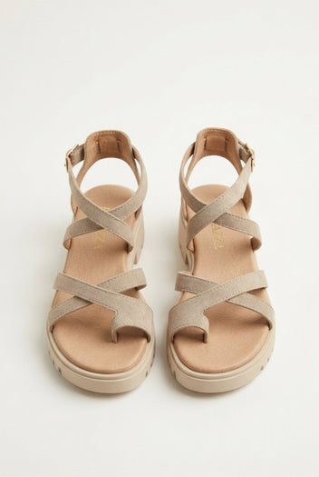 RAGAZZA - Suede Toe Ring Sandals - Beige Suede