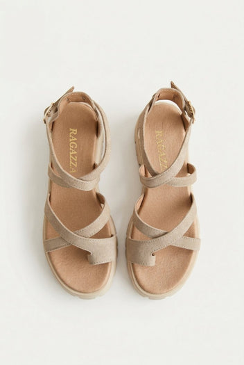RAGAZZA - Suede Toe Ring Sandals - Beige Suede