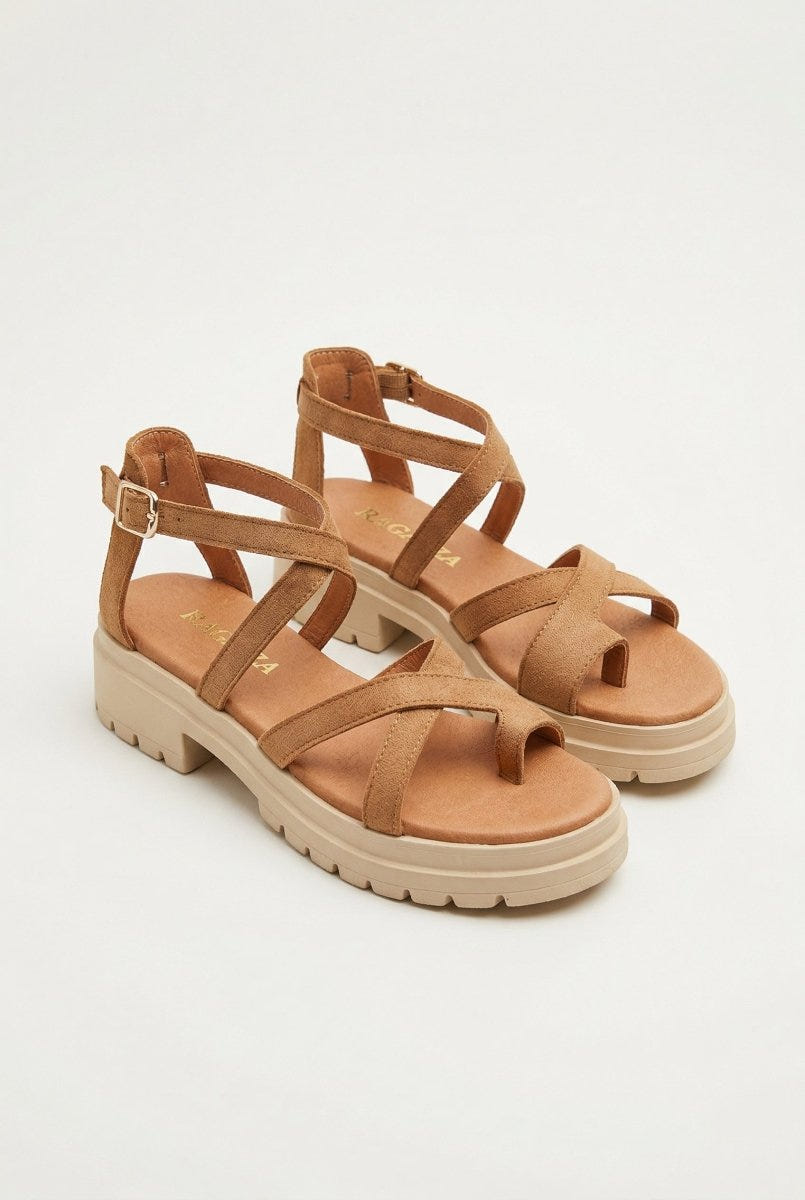 RAGAZZA - Suede Toe Ring Sandals - Tan Suede