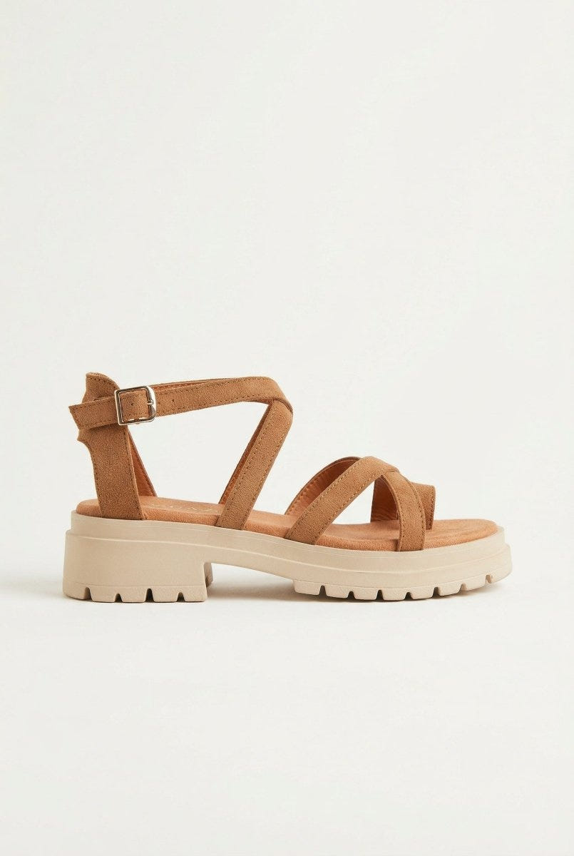 RAGAZZA - Suede Toe Ring Sandals - Tan Suede