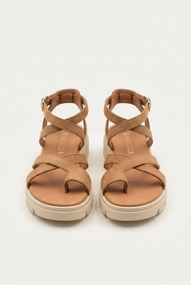 RAGAZZA - Suede Toe Ring Sandals - Tan Suede