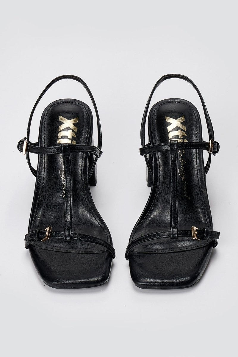 Xti Footwear - T Strap Block Heel Sandals - Black Matte