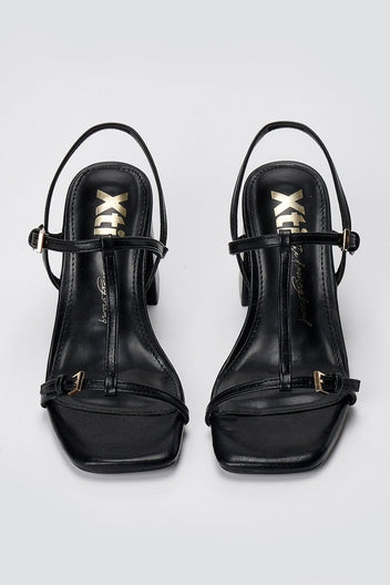Xti Footwear - T Strap Block Heel Sandals - Black Matte