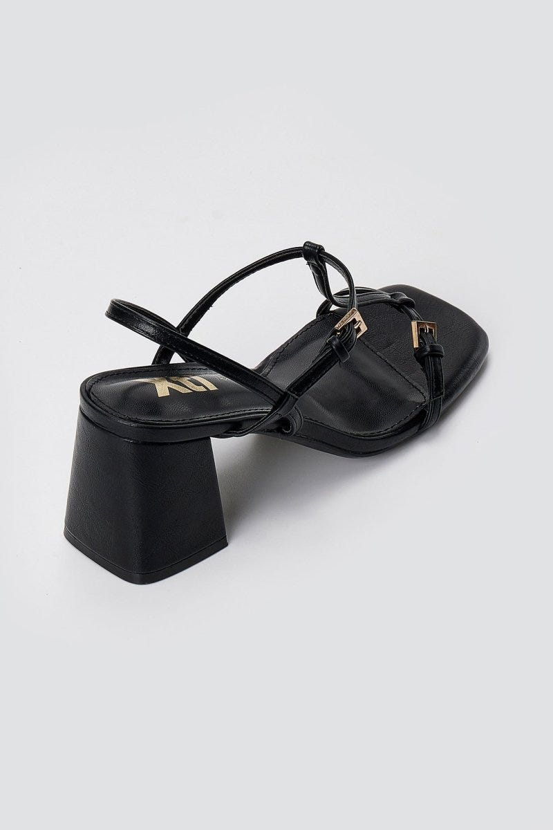 Xti Footwear - T Strap Block Heel Sandals - Black Matte